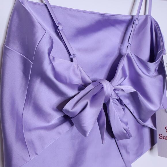 SUN-DEH Aritzia NWT Elektra Satin Camisole Lavender Cropped Tie Back Women's S - Picture 5 of 11